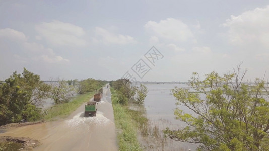 天气市郊雨泰国Ayutthaya省洪水的空中景象图片