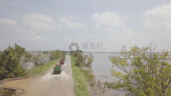 天气市郊雨泰国Ayutthaya省洪水的空中景象图片