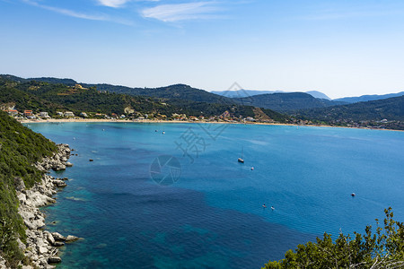 天空海岸美丽的希腊科孚岛AgGeorgiosPagon全景图希腊科孚岛图片