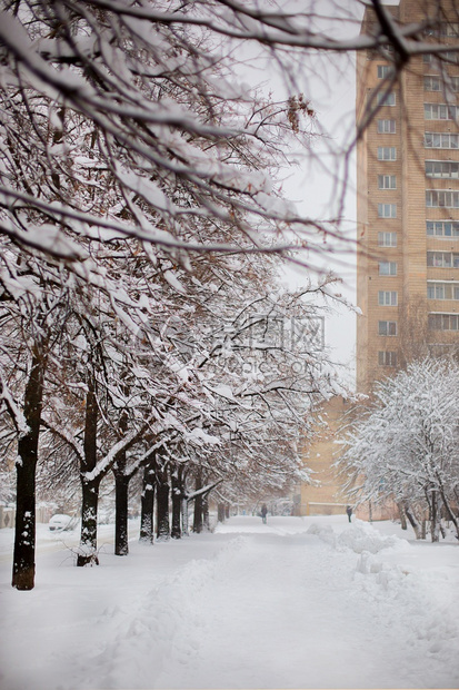 暴风雪后的城市冬季景观雪地背暴风后的城市冬季景观天气一种寒冷的图片