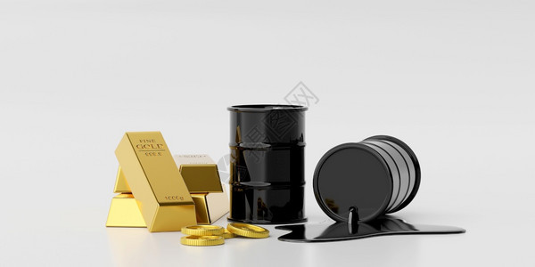 投资概念金条堆满一桶石油和美元硬币的金条3插图属交换宝贵的图片