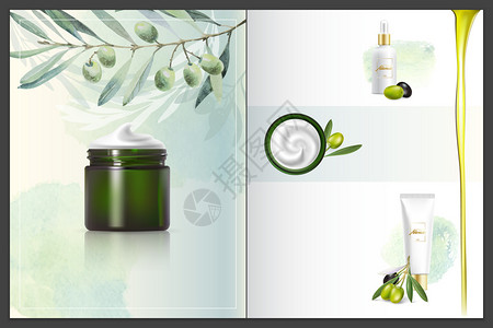 保湿剂实际的目录设计化妆品产广告杂志包装化妆品的料润湿奶油凝胶含橄榄油的乳液绿色图片