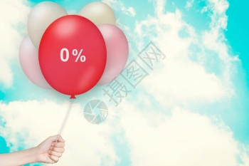 利润价格零售用天空和古老风格手持零0气球图片