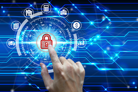 商人在网络连接安全数据保护商业技术隐私概念上触摸虚拟挂锁的图标网上安全数据保护商业技术隐私权概念沟通钥匙在线的图片