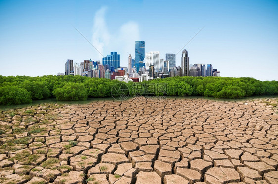 夏天全球升温干裂地与污染现代城市的污染全球升温可持续的行业图片