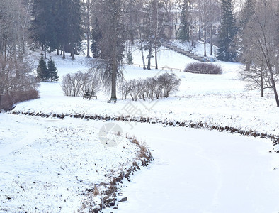 农村冬季自然公园的景观河流和岸边的景象支撑冬天图片