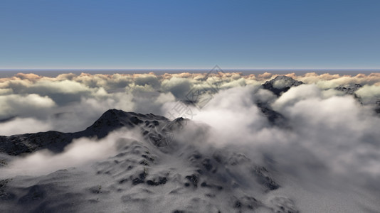 旅游3D软件中云层之上的山峰冰冷天气图片