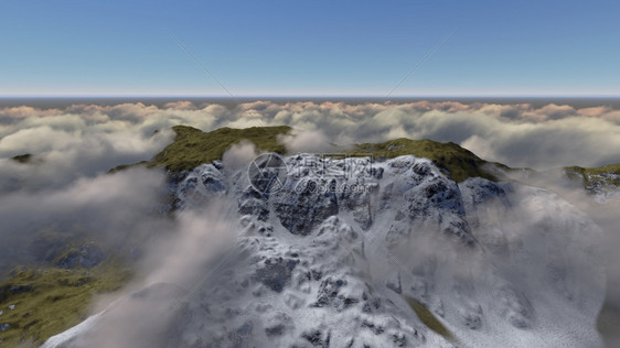 自然飞冬天3D软件中云层之上的山峰图片