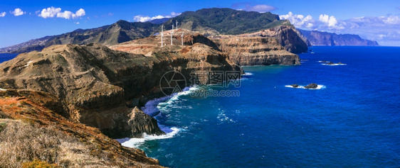 旅行美丽马德拉岛大西洋葡萄牙的马德拉岛大西洋东端庞塔多罗斯托波德索卢伦斯半岛的风景远足图片