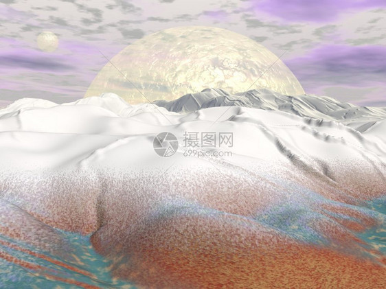 棕色的插图阴天满月雪山幻想图片