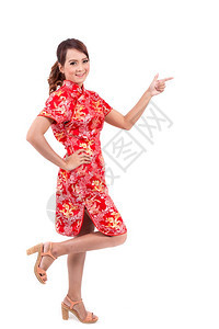 亚裔中文女孩在国传统文新年的问候裙子传统的手图片