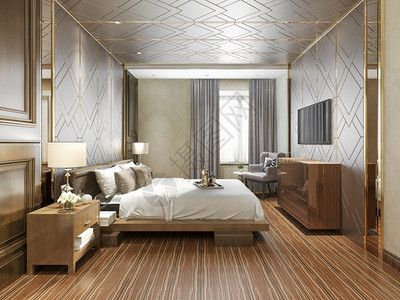 睡觉3d提供美丽的豪华卧室套房在酒店与电视房间干净的图片