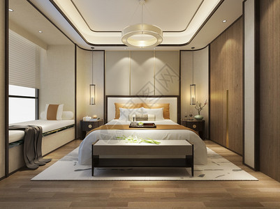家当代的自在3d提供美丽的豪华卧室套房在酒店与电视图片