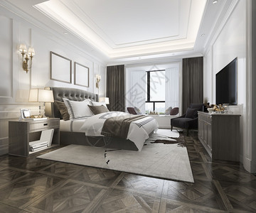 家架子3d提供美丽的豪华卧室套房在酒店与电视书图片