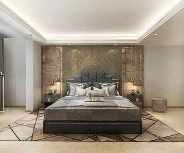 休息3d提供美丽的豪华卧室套房在酒店与电视扶手椅装饰风格图片