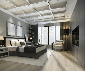 枝形吊灯家具3d提供美丽的豪华卧室套房在酒店与电视住宅图片
