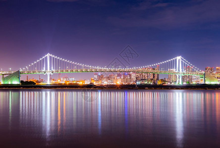 在日光时空建筑和大桥的摩天楼背景中在日本的彩虹桥上区现代的台场图片