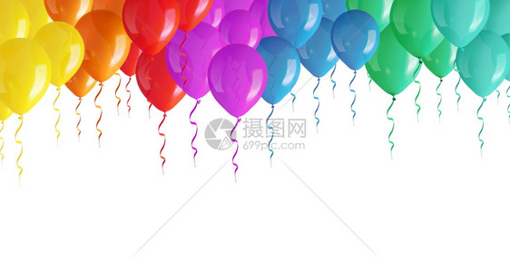 飞填充白色背景上孤立的彩色气球孩子图片