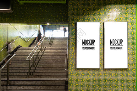 新品上市海报位于地下大厅或铁的空白广告牌用于模拟概念低光速门窗内部的为了上市背景
