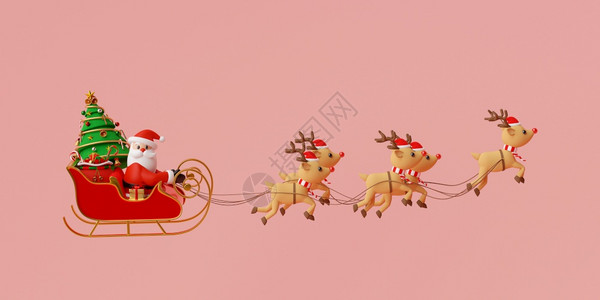圣诞节快乐和新年圣诞老人坐在满圣诞礼物的雪橇上并被驯鹿拉着冬天满的图片