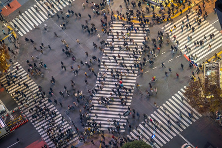 正方形城市的争夺日本东京涉谷县的步行者横从头看日本东京图片