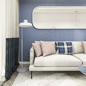 橱柜建筑学3d在蓝色客厅里做沙发面有漂亮的装饰镜子框架图片