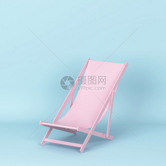 游客在蓝色背景的海滩3D图解上放轻松的单甲板椅自在为了图片