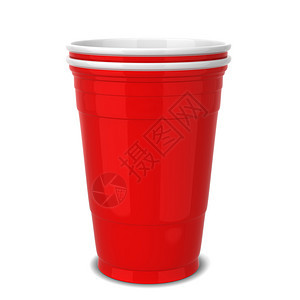 快乐的一次啤酒红色塑料杯3d插图在白色背景上隔离图片