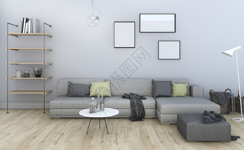 框架3d提供漂亮的旧式灰色客厅和家具假期现代的图片