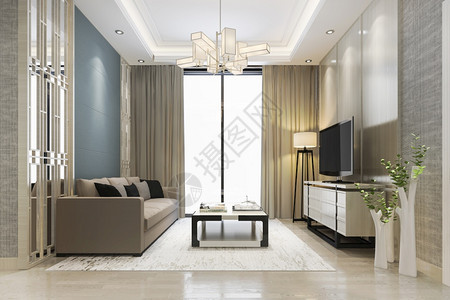 现代的奢华3d提供豪和现代客厅配有沙发布房间图片