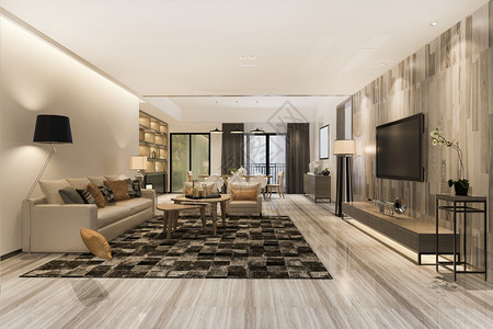 屋3d提供豪华和现代客厅配有沙发布地面白色的图片