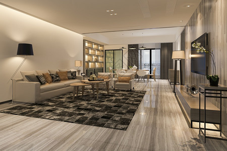 财产扶手椅桌子3d提供豪华和现代客厅配有沙发布图片
