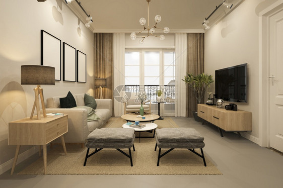 3d提供豪华和现代客厅配有沙发布白色的扶手椅柔软图片