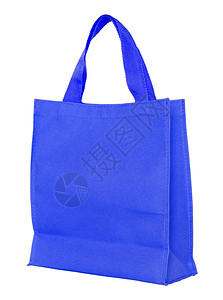 棉布回收在白背景和剪切路径上隔离的蓝帆布购物袋可重复使用的图片