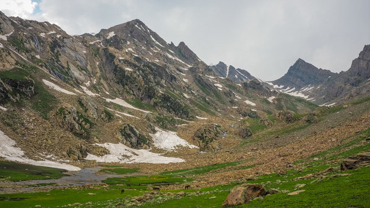 高的谷场地查谟和克什米尔邦Sonamarg美丽的山地景观图片