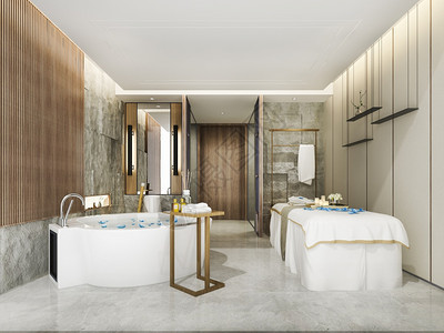 女3d在浴缸的旅馆套房里提供水疗和按摩现代的卫生图片