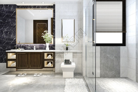 3d提供现代厕所配有豪华瓷砖装饰卫生间放松白色的图片
