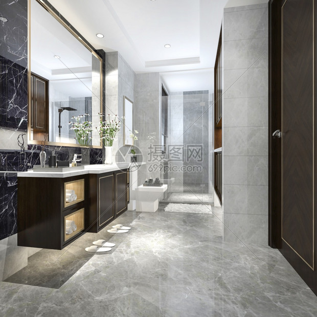 房间明亮的3d提供现代厕所配有豪华瓷砖装饰酒店图片