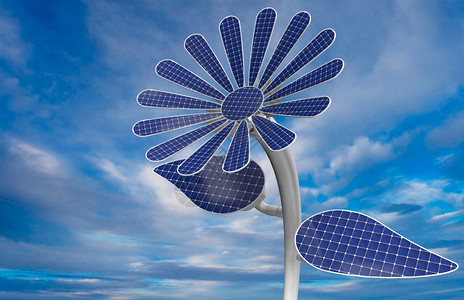 蓝色太阳能电池板花朵形状图片