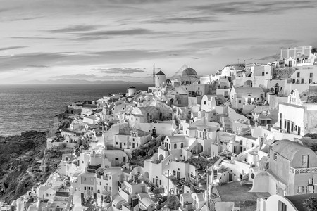 建造美丽采取圣托里尼岛日落的奇观之景著名的欧亚城希腊洲图片