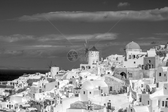 白色的旅行圣托里尼岛日落的奇观之景著名的欧亚城希腊洲语图片
