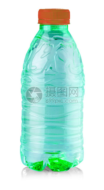 寒冷的活力单身有红色塑料绿瓶子可隔离在白色背景上图片