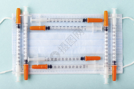 制药一种保护蓝面罩上框架状的胰岛素注射器入图片