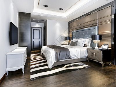 睡觉公寓3d提供有电视和工作桌的酒店豪华卧室套房住宅图片