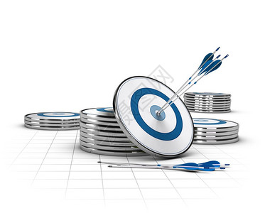 顾客三箭射中目标的心许多目标堆叠在周围蓝调和视角线上高潜力商业概念HighPobleBusinessNationsUnitica图片
