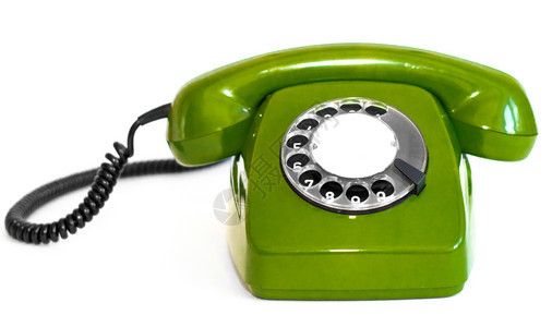 演讲白色背景上的复古绿色旋转电话白背景上的旧绿旋转电话拨号办公室图片