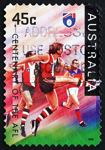 竞赛澳大利亚CIRCA196澳大利亚印刷的章显示196年澳大利亚足球联盟百年一周圣基尔达徒StKildaSaints邮资玩图片