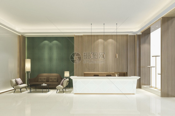 质地内部的自在3D提供豪华酒店招待厅绿色音的亚洲风格图片