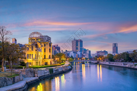 春天暮广岛线与原在日本的圆顶之景教科文组织世界遗产地点爆炸图片