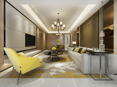 装饰风格大堂奢华3d提供现代餐厅和黄色客配有豪华装饰图片